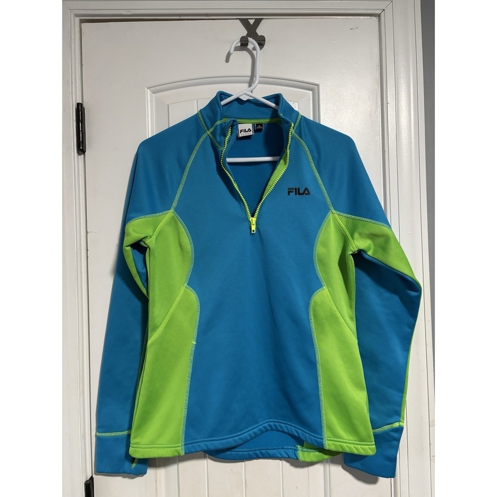 FILA Womens M Yoga Track Jacket Fitness Active Gym Running 1/4 Zip Aqua Green